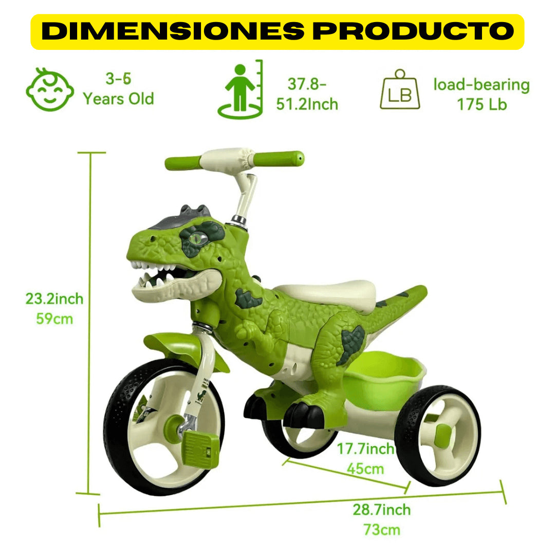 Triciclo Infantil Dinosaurio🦖 Musical con Luces🤩3 en 1 Triciclo-Equilibrio-Empuje