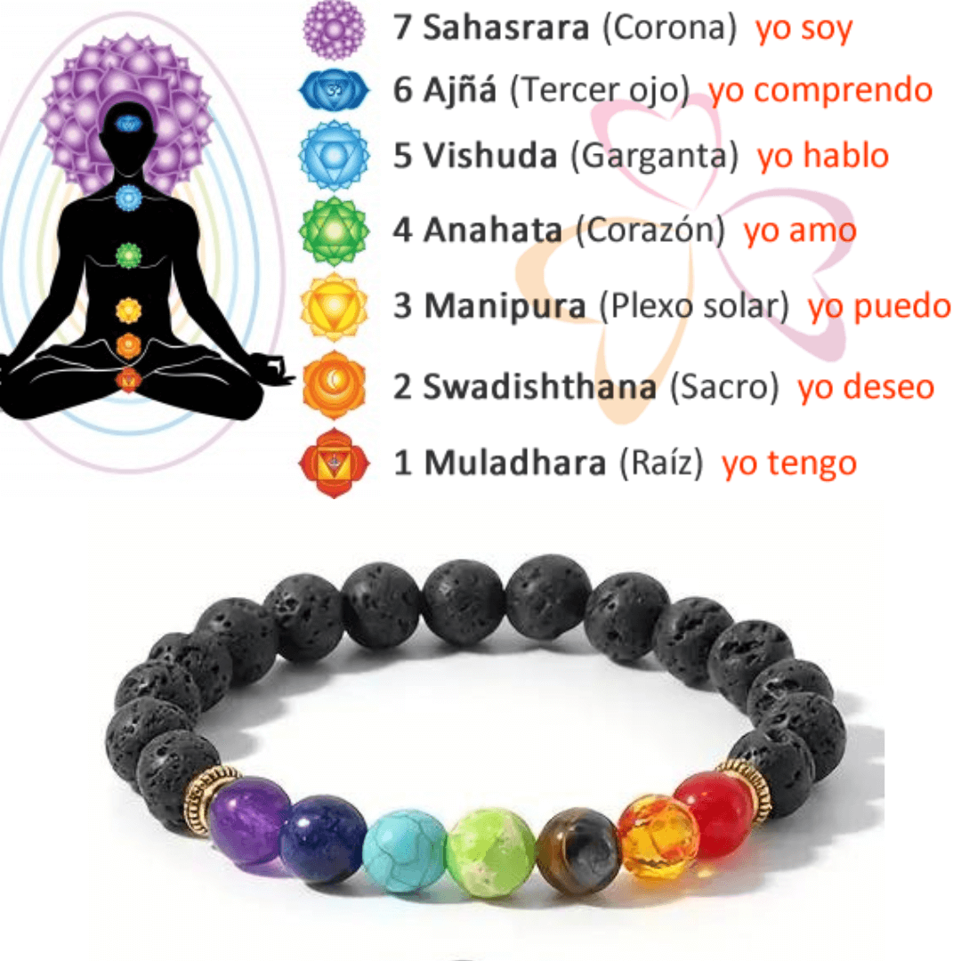 🍀Pulsera 7 chacras y pierda volcanica 🌋 Equilibra tu energia