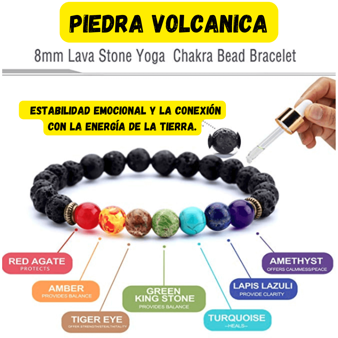 🍀Pulsera 7 chacras y pierda volcanica 🌋 Equilibra tu energia